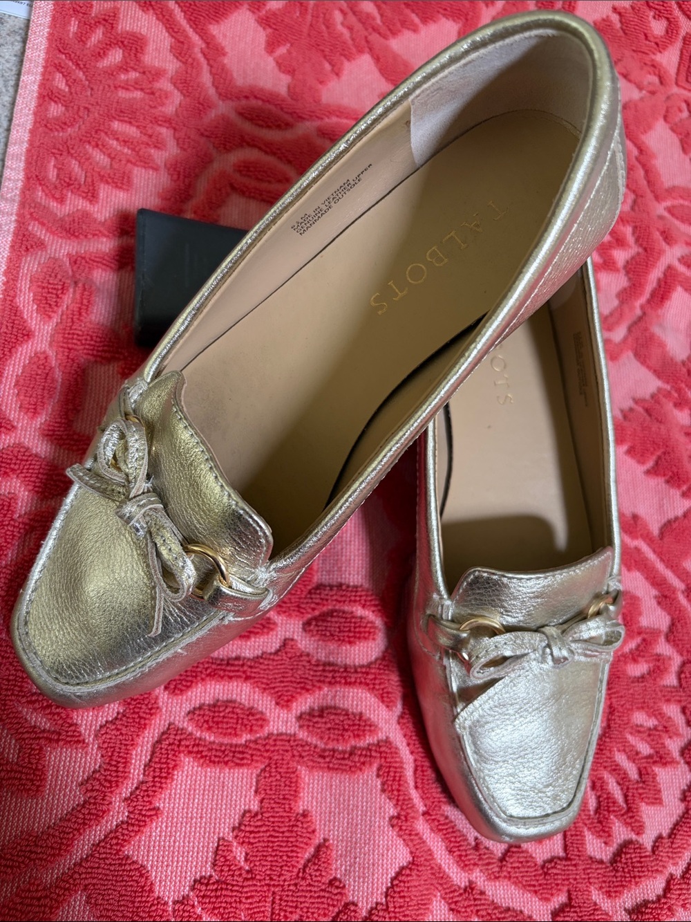 Talbots Metallic Gold Leather Loafers with Bit Detail